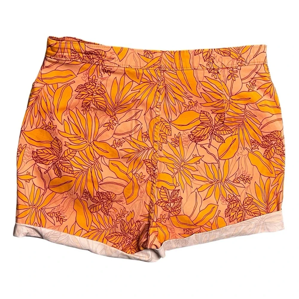 Bill Blass Jeans 12 Shorts Orange Floral Cuffed Stretch High Rise Casual Vibrant